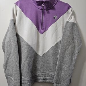 Women's FILA Pullover 1/4 Zip Purple Grey & White Throwback 80's Colorblock.